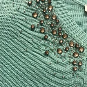 LOFT Mint Green Rhinestone Sweater (Small)